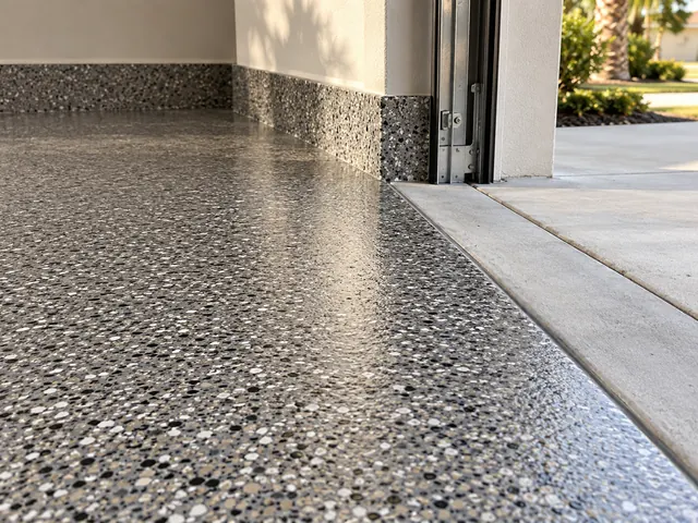 Design illustration of a coated garage floor and stem wall ending at the doorway